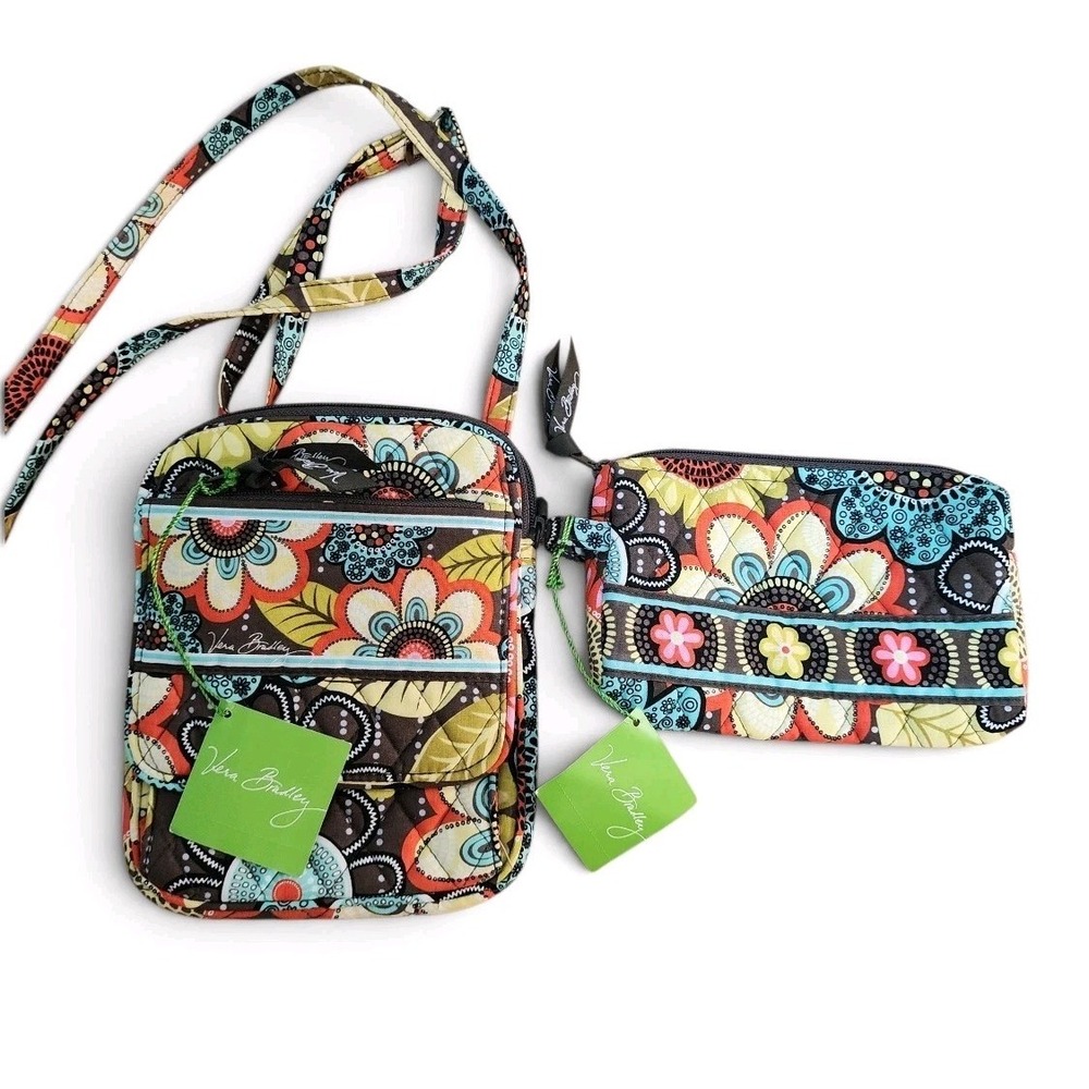 NWT Vera Bradley Mini Hipster Flower Shower Crossbody & Small Cosmetic Bag